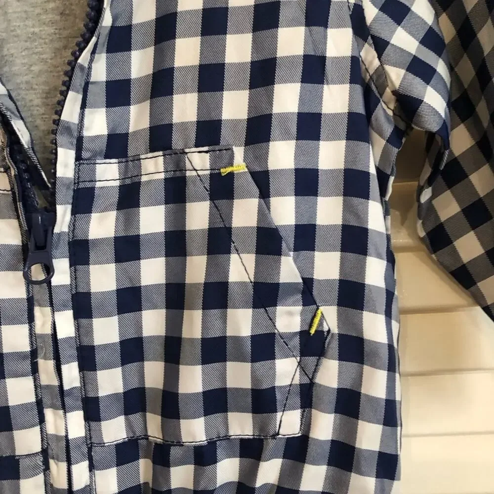 Bout Chou Blue and White Gingham Hooded Full Zip Jacket